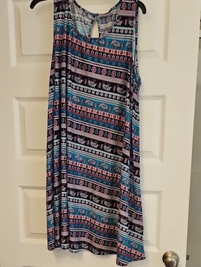 Bobbie Brooks Teal, Black & Coral Patterned Sleeveless Dress